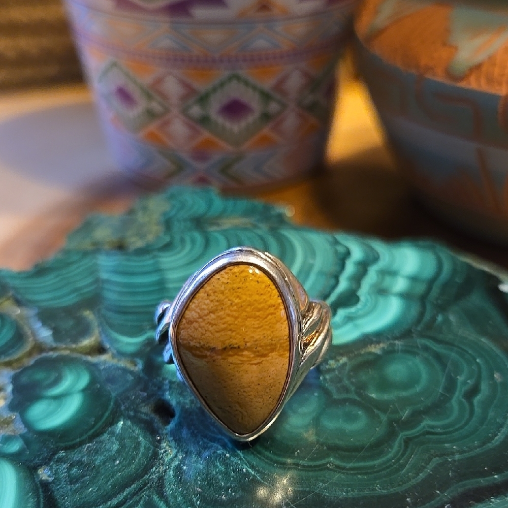 Sterling Silver Ring with a Picture Jasper Cabochon.
